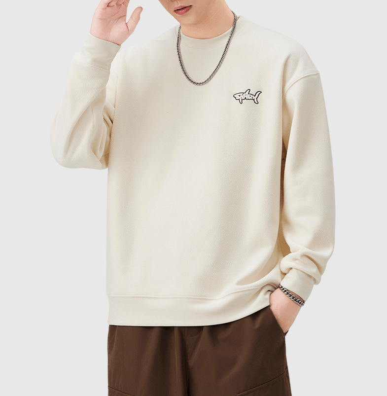 細鯊魚文字圖案刺繡設計 圓領長袖衛衣 [SBH-1328]