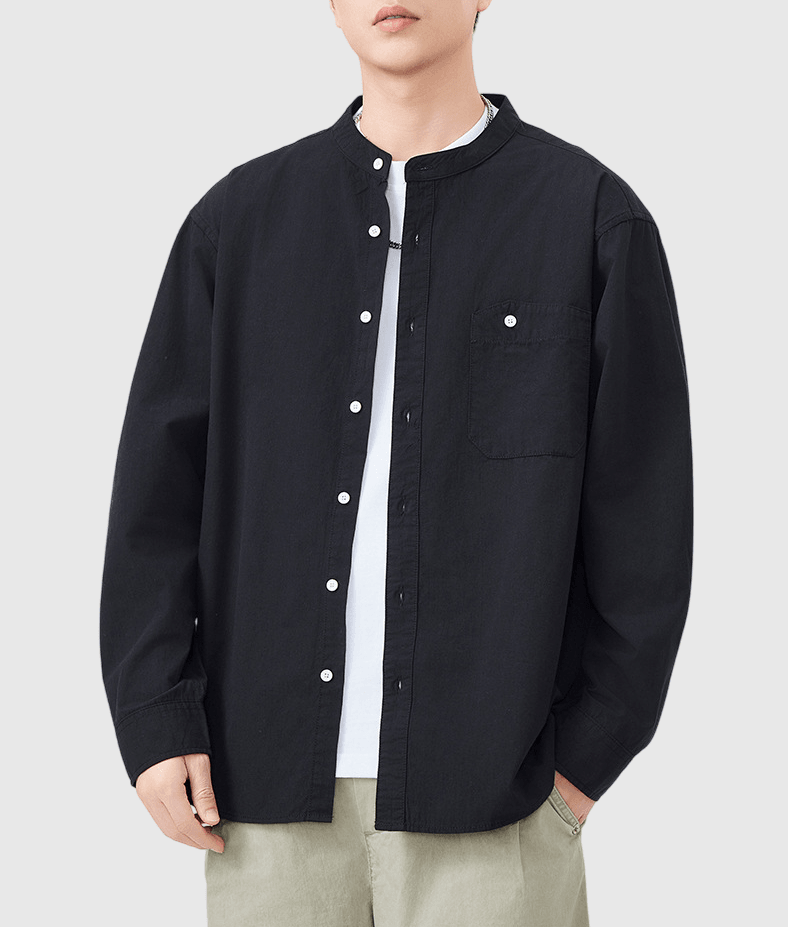 日系不規則鈕扣前袋 純棉長袖恤衫 [SBS-1371]