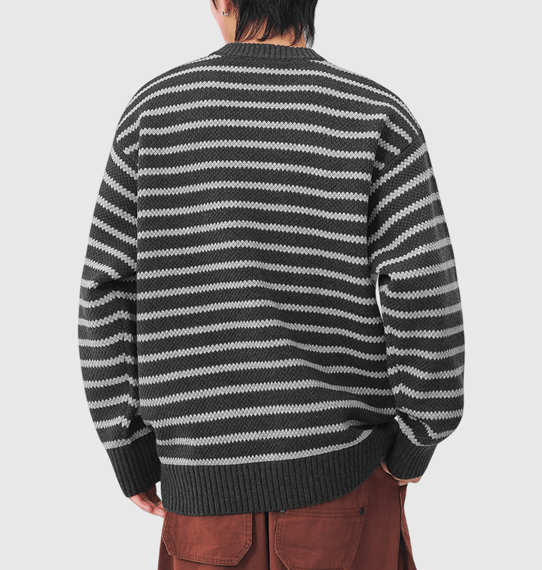 日系復古橫間條紋撞色 圓領針織毛衣 [SBK-1120]