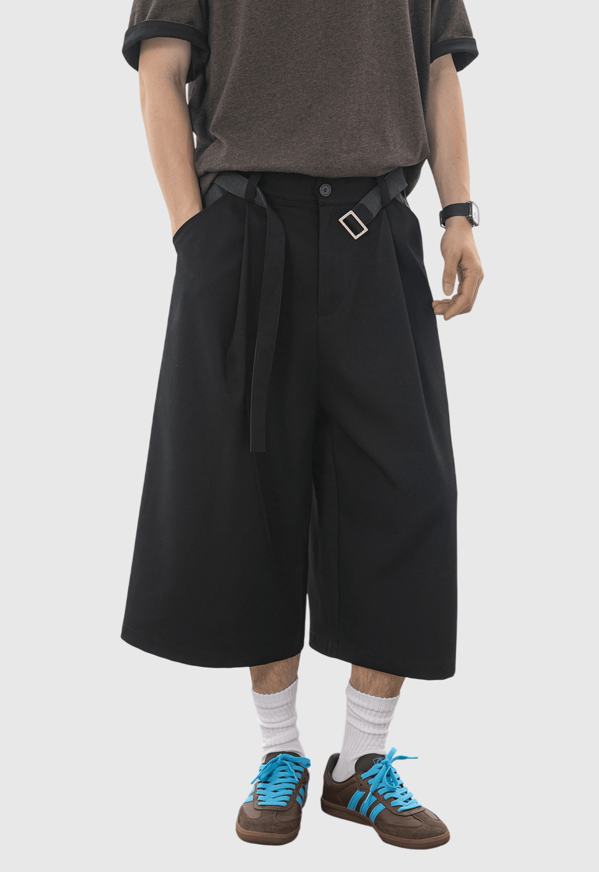 日系雙面色系腰帶設計  透氣垂感七分短褲 [SBST-1165]