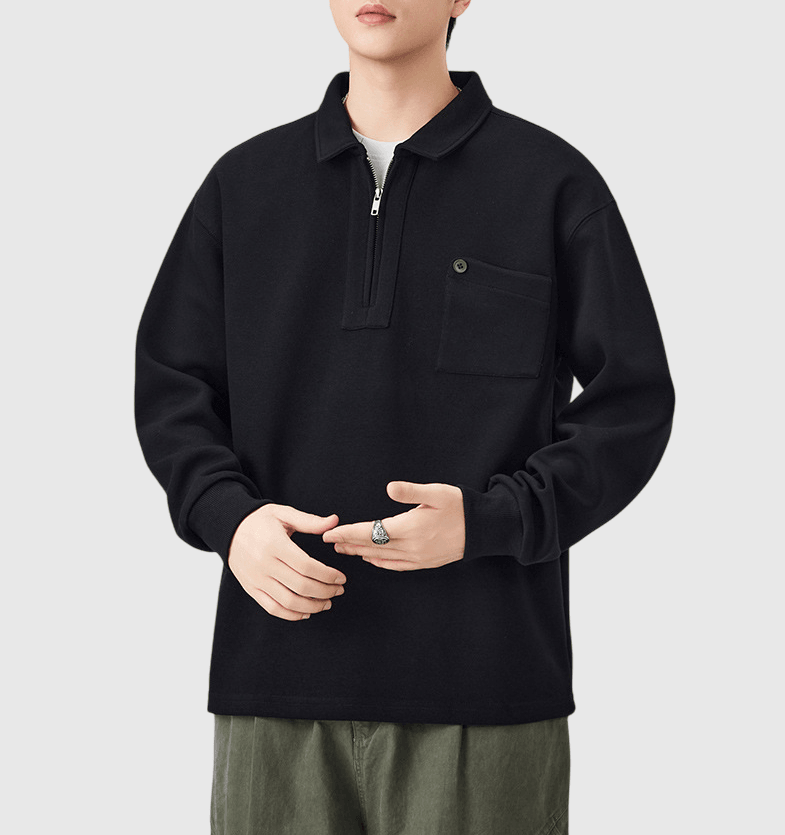 日系基礎不規則鈕扣前袋設計 長袖 T-Shirt [SBT-1465]