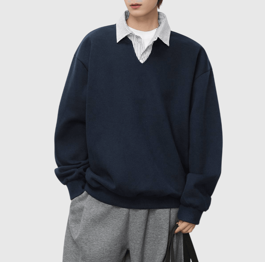 日系假兩件式恤衫拼接 圓領長袖衛衣 [SBH-1345]