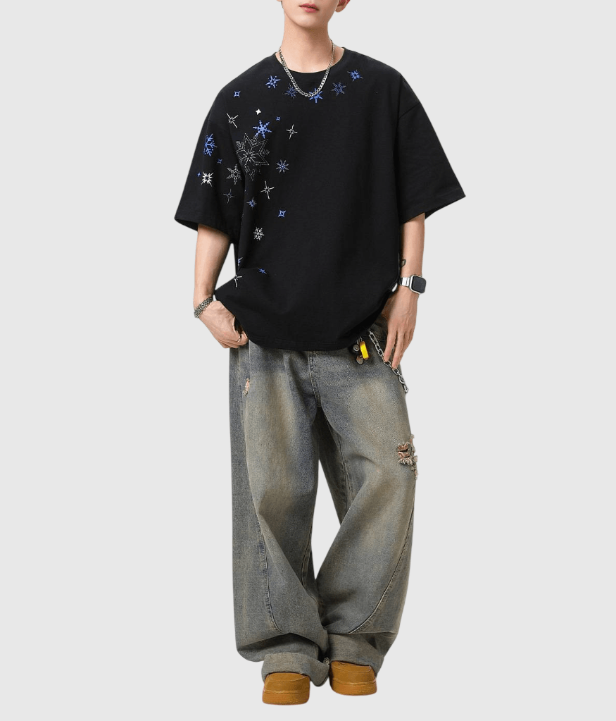 半身飄雪雪花圖案印燙設計 純棉短袖 T-Shirt [SBT-1514]