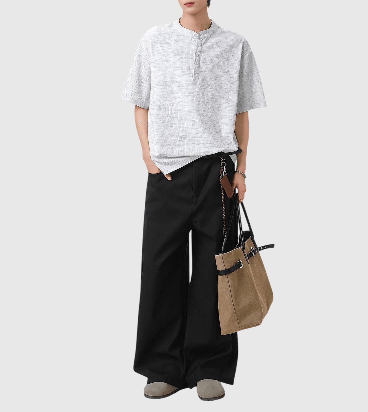 日系混色編織紋理設計 亨利領透氣短袖 T-Shirt [SBT-1552]