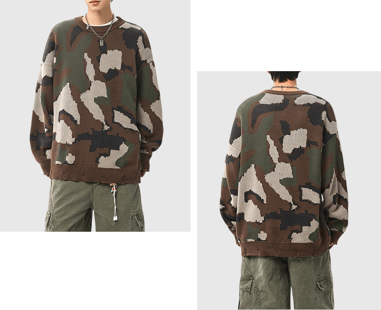 迷彩色系設計 純棉圓領針織冷衫 [CBK-1033]