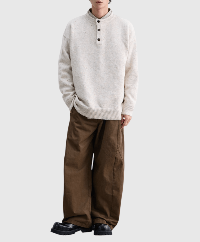 日系基礎彩點紗設計 亨利領針織毛衣 [SBK-1136]