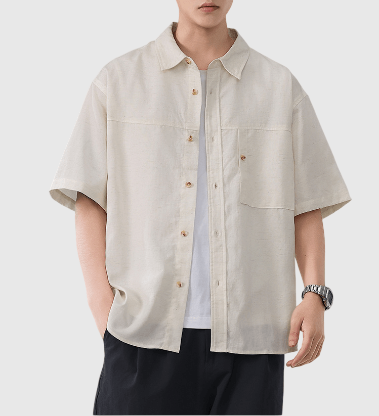 日系層次鈕扣前袋設計 透氣短袖恤衫 [SBS-1405]