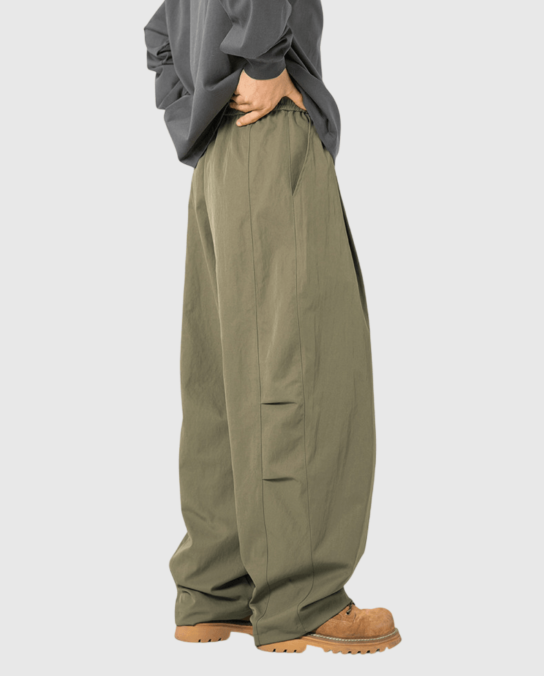 日系基礎後褶皺折疊 闊腳直筒錐形長褲 [SBP-1078]