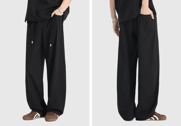 日式木珠外編織鬆緊腰繩設計 麻質闊腿直筒透氣長褲 [SBP-1206]