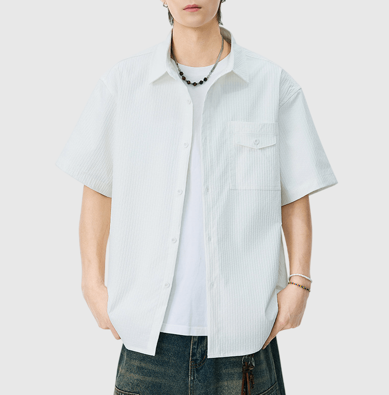 日系層次前袋立體肌理紋理設計 透氣短袖恤衫 [SBS-1398]