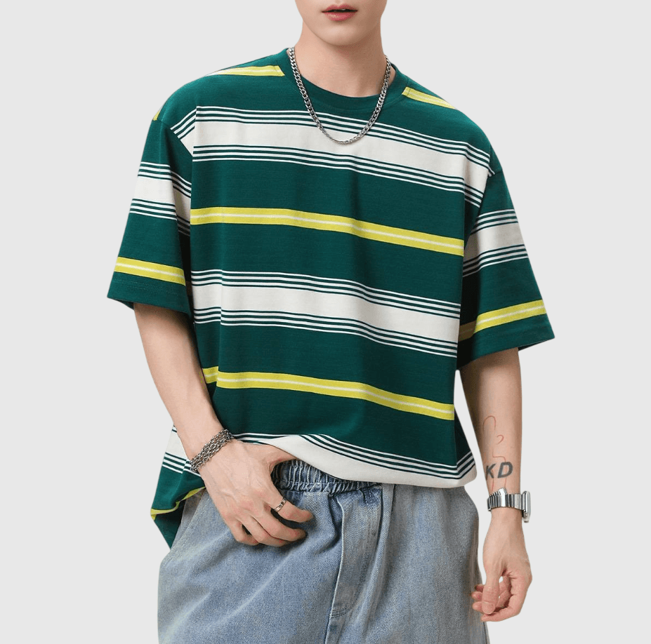 復古多色系撞色色織設計 純棉短袖 T-Shirt [SBT-1523]