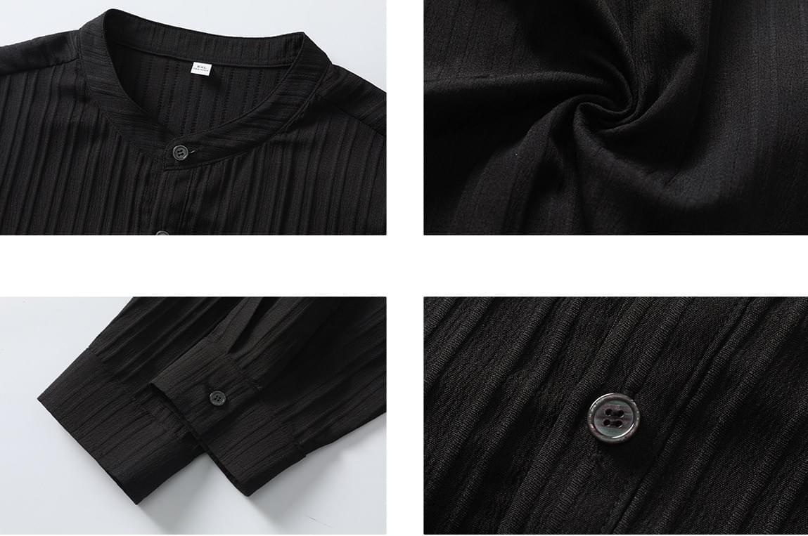 日系復古半開襟鈕扣 透氣長袖 T-Shirt [SBT-1471]