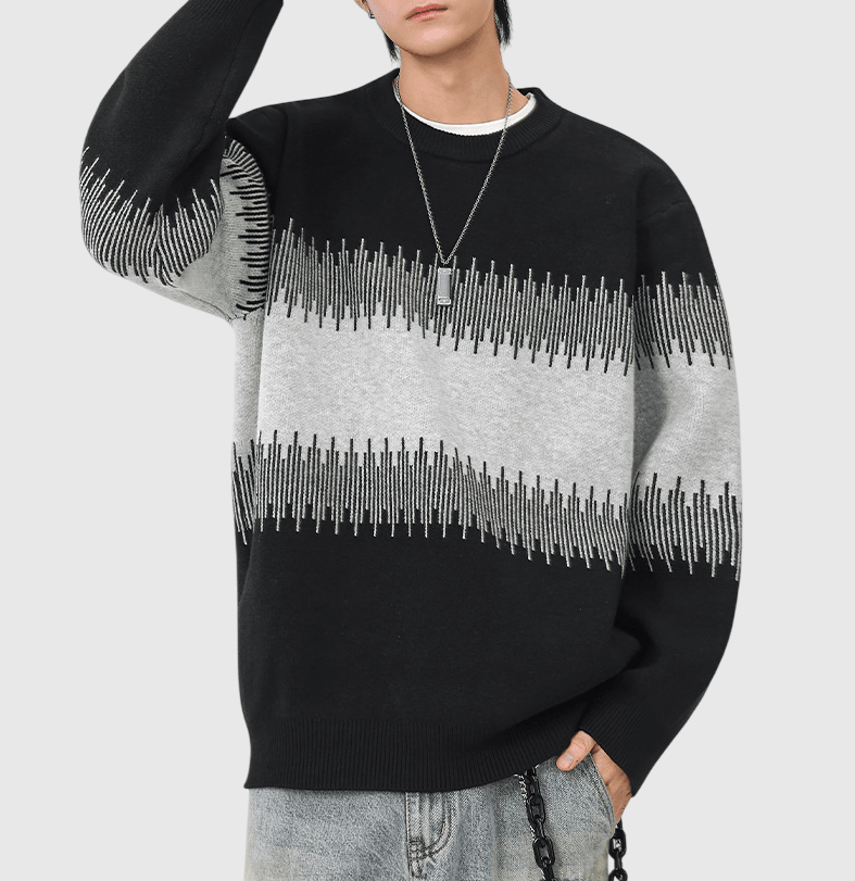 日系中身不規則撞色拼接 重磅圓領針織毛衣 [SBK-1134]