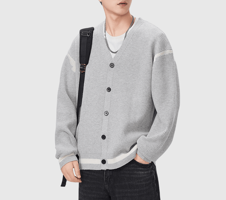 日系不規則線條色織撞色 開胸針織紋理外套 [SBO-1283]