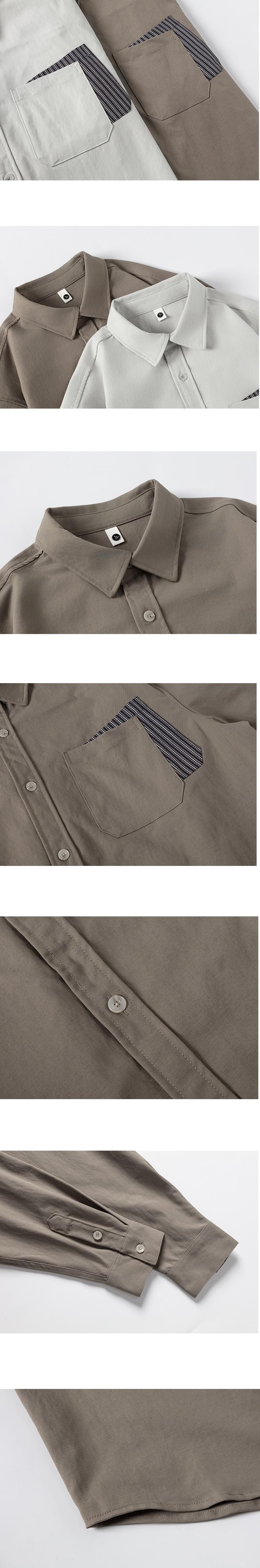 日系前袋雙縫接紋理設計 透氣長袖恤衫 [SBS-1392]