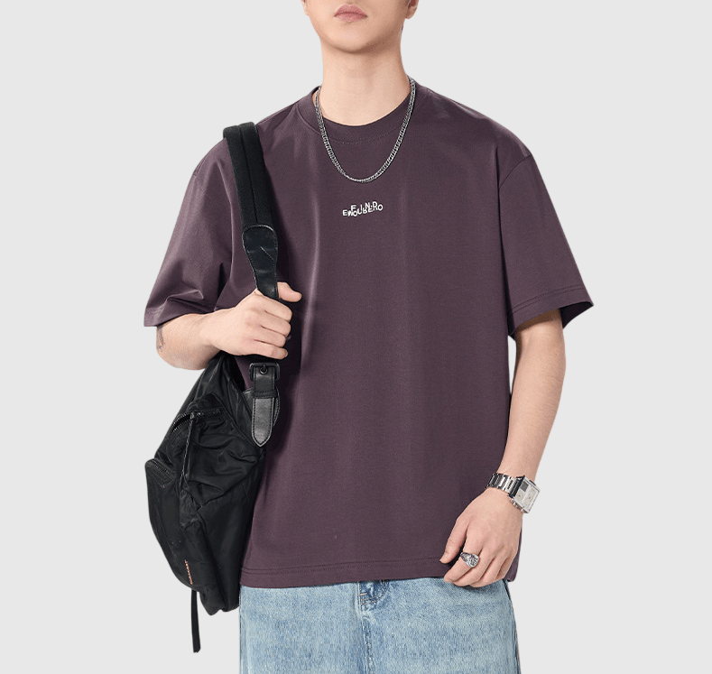  中身細文字刺繡設計 純棉短袖 T-Shirt [SBT-1509]