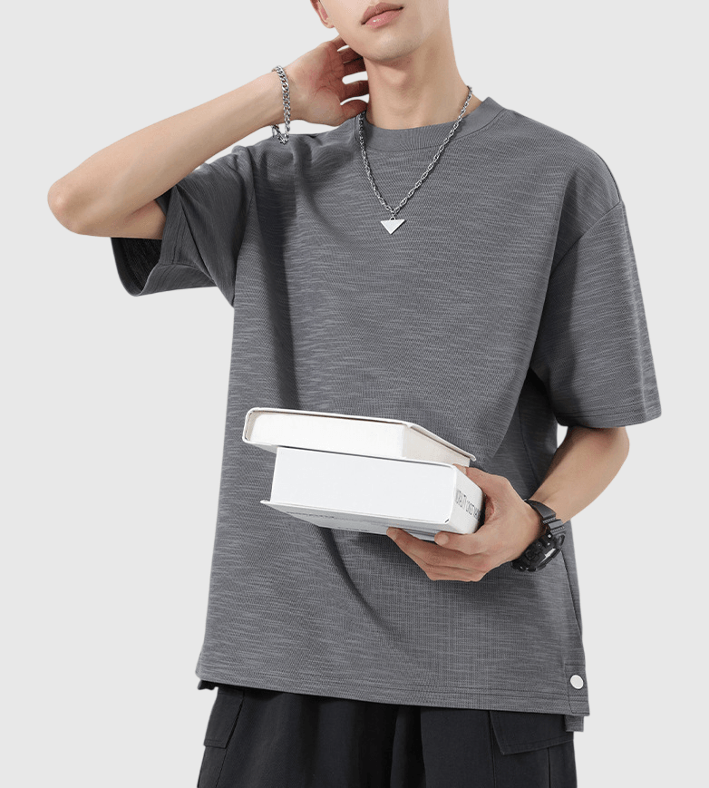 日系基礎鈕扣末端分叉設計 天竺棉短袖 T-Shirt [SBT-1520]