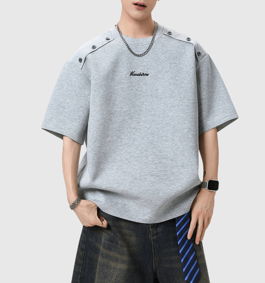 復古肩膊層次鈕扣設計 短袖 T-Shirt [SBT-1539]