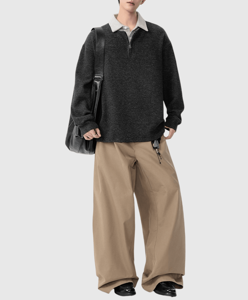 日系假兩件式領口撞色拼接縫線工藝 半領長袖 T-Shirt [SBT-1590]