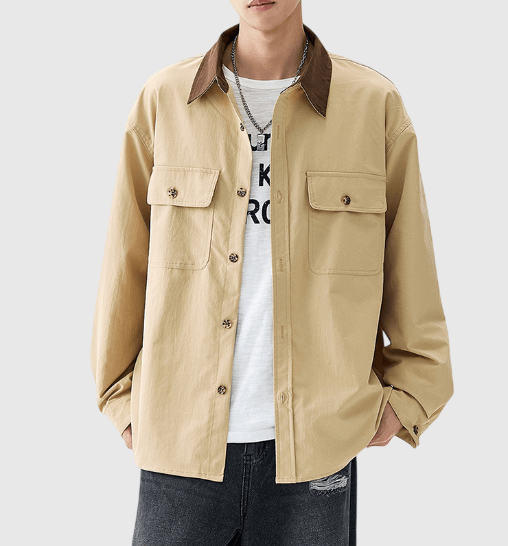 雙前袋領口撞色縫接 工裝外套 [CBJ-1070]
