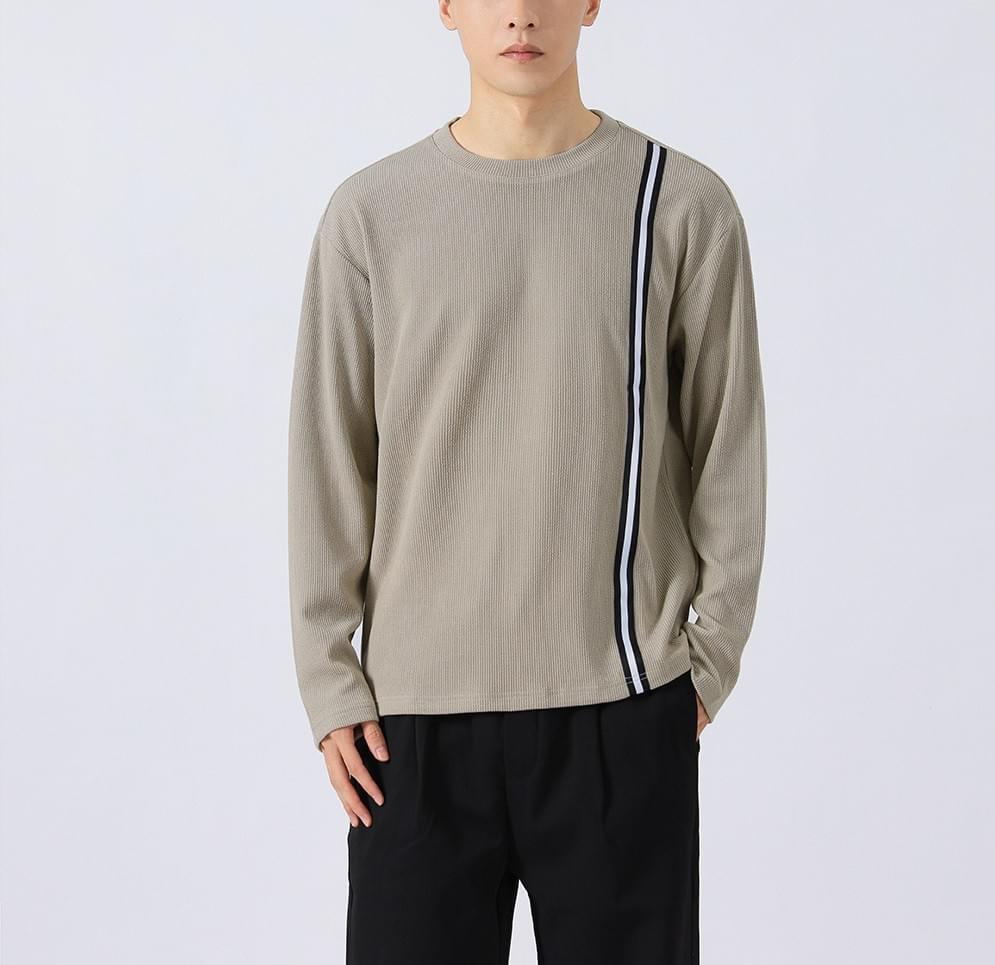 日系側身撞色縫線條紋 肌理紋理長袖 T-Shirt [CBT-1223]