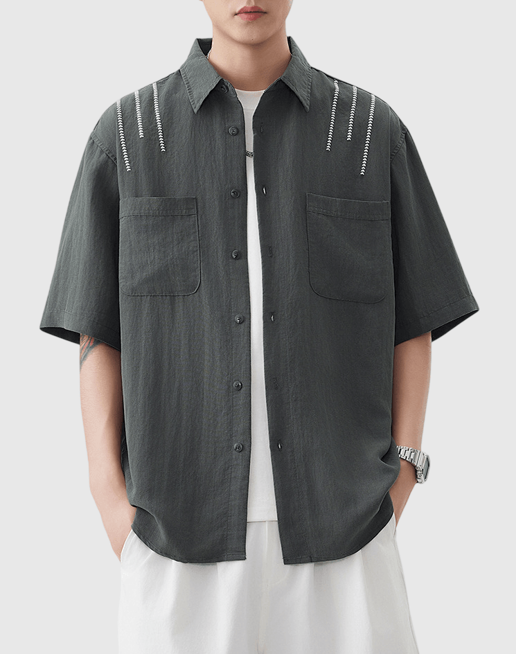 日系肩膊拼色線縫紉設計 透氣短袖恤衫 [SBS-1404]