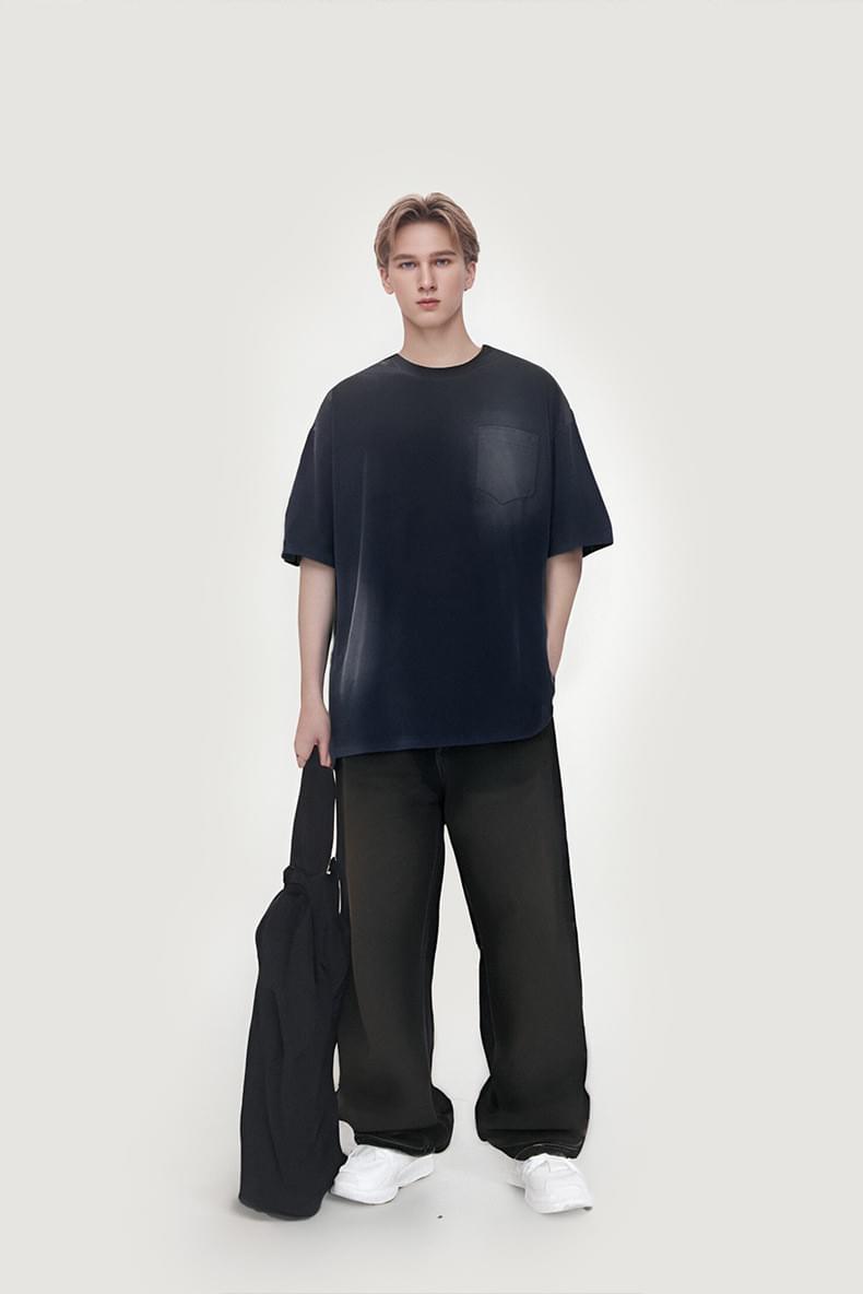 復古洗水噴色前袋 純棉短袖 T-Shirt [CBT-1113]