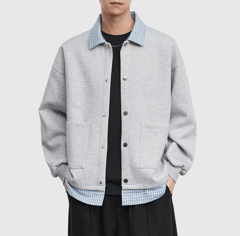 日系假兩件式恤衫縫紉拼接 長袖外套 [SBO-1483]