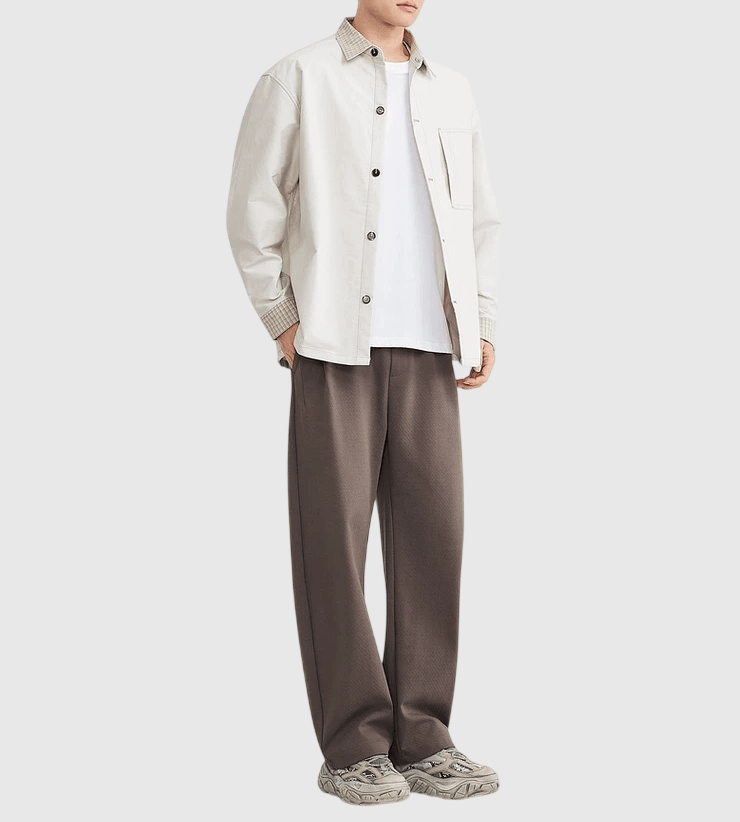 日系復古輯明線領口格紋拼接 長袖恤衫 [SBS-1381]