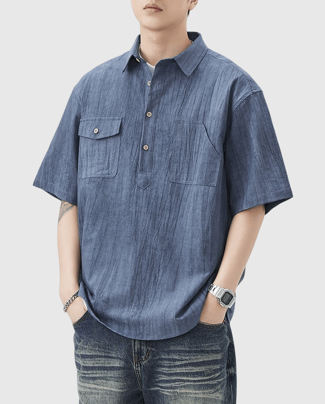 復古雙設計前袋 麻質透氣短袖 T-Shirt [SBT-1450]