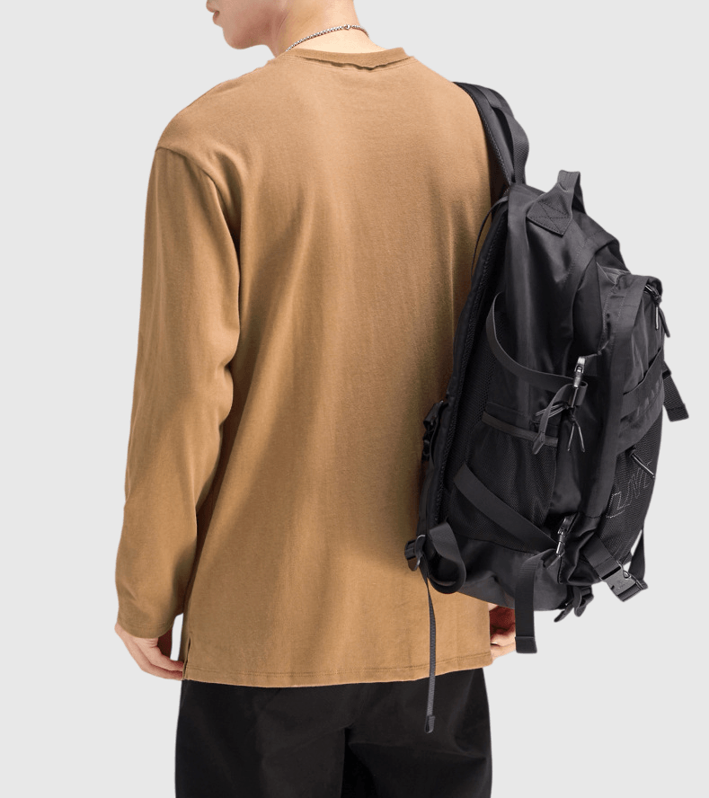 復古水洗純色前袋立體肩線 純棉微鬆長袖 T-Shirt [SBT-1027]