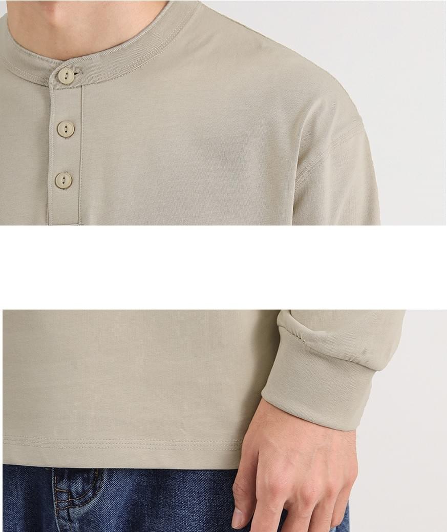 日系基礎純色亨利領 重磅純棉長袖 T-Shirt [CBT-1229]