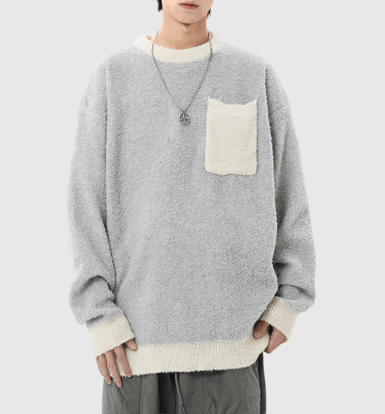 色系撞色絨毛織布設計 圓領針織冷衫 [CBK-1041]