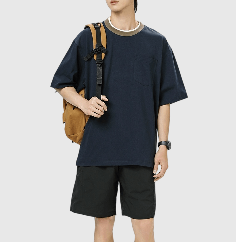 日系領口層次撞色設計 短袖 T-Shirt [SBT-1575]
