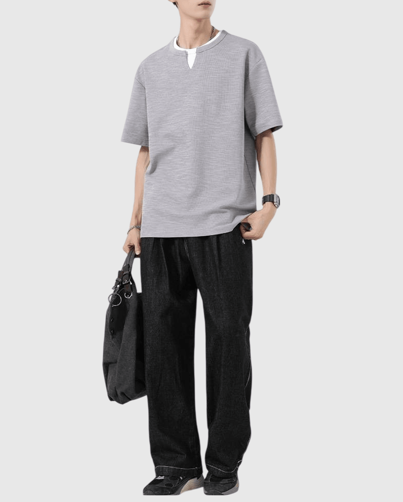 日系基礎層次假兩件式設計 天竺棉短袖 T-Shirt [SBT-1493]