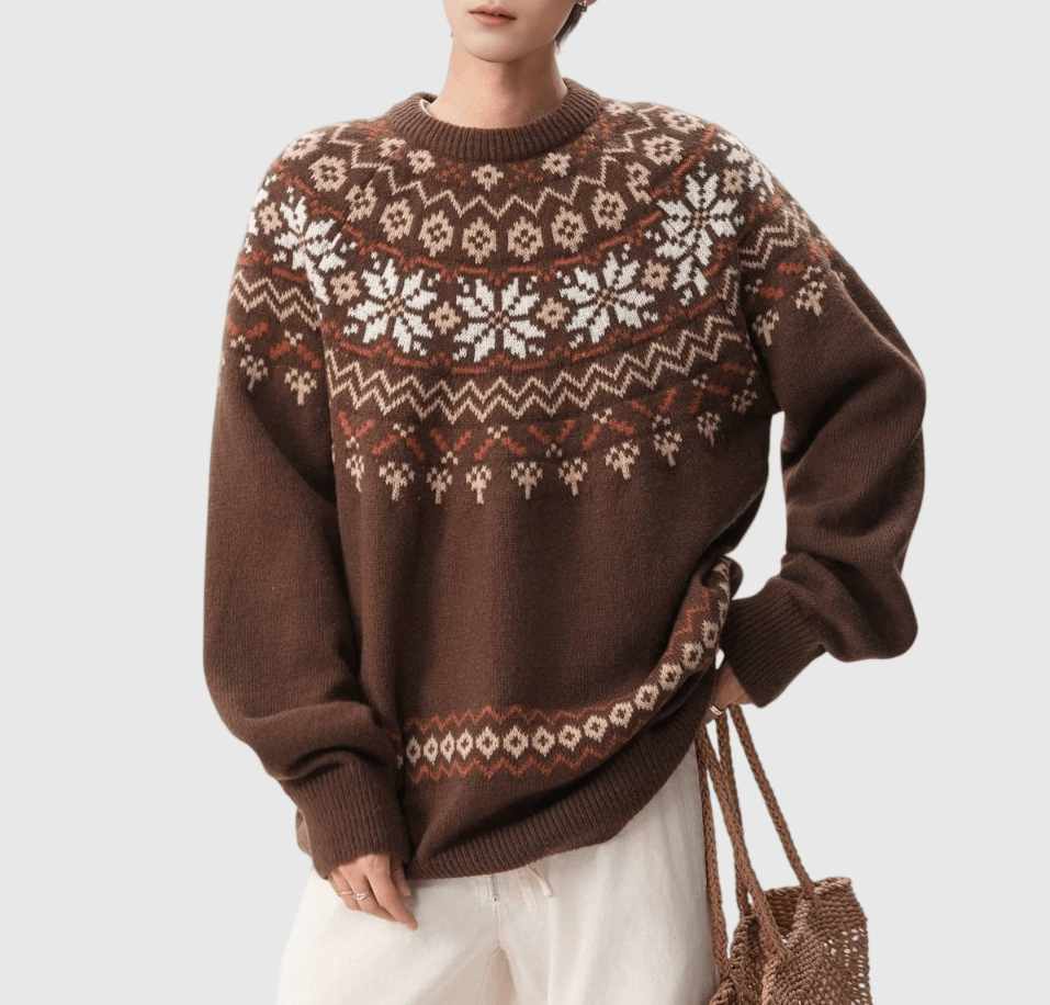 復古半民族風提花圖案 圓領針織毛衣 [SBK-1127]