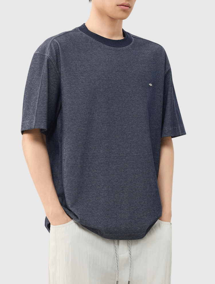 仿牛仔布紗織設計 短袖 T-Shirt [CBT-1572]