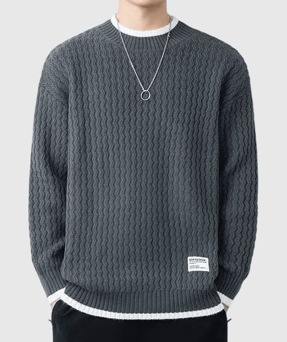日系簡約條紋小撞色 圓領針織毛衣 [SBK-1031]