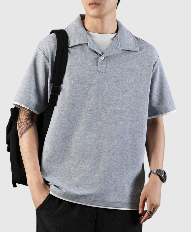 日系層次假兩件式設計 短袖 POLO T-Shirt [SBT-1436]