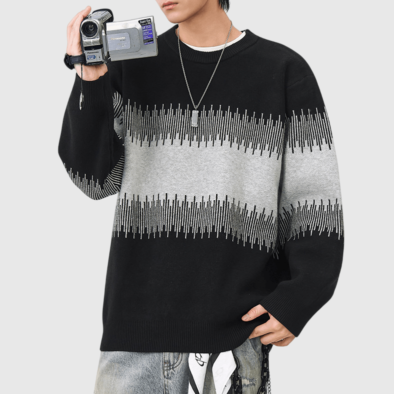 日系中身不規則撞色拼接 重磅圓領針織毛衣 [SBK-1134]