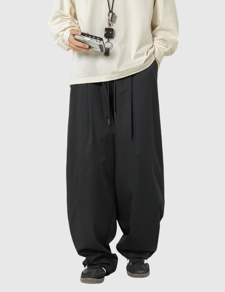 日系基礎後褶皺折疊 闊腳直筒錐形長褲 [SBP-1078]