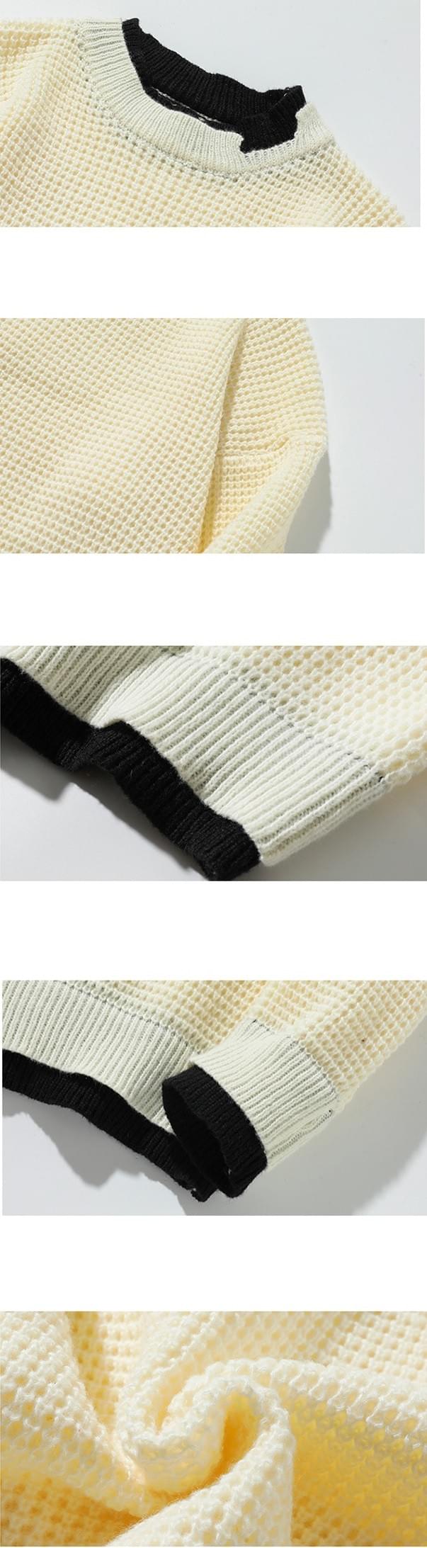 層次兩件式撞色設計 圓領針織冷衫 [CBK-1034]