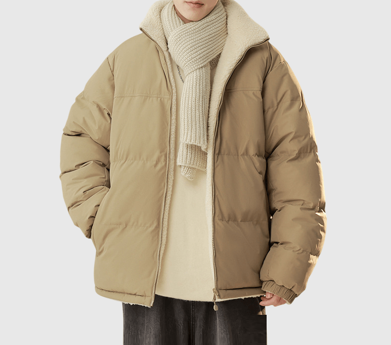 日系拉鍵前袋色系撞色 雙面穿著絨毛粒拼風褸夾棉外套 [SBO-1492]