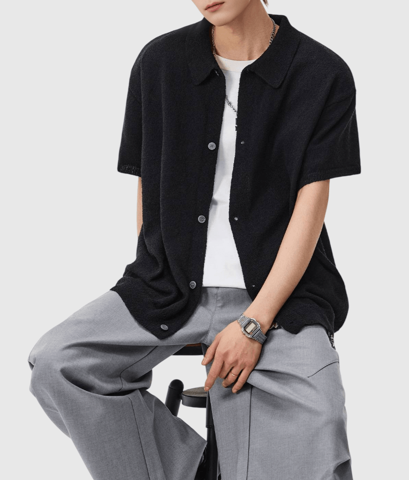 復古肌理圈紗編織紋理 垂感短袖恤衫 [SBS-1388]