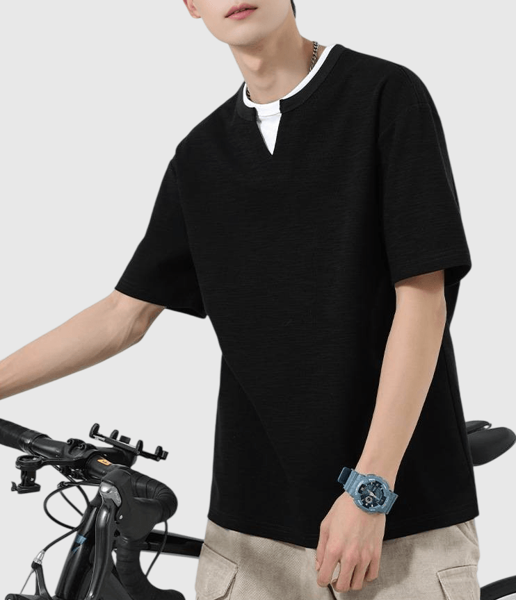 日系基礎層次假兩件式設計 天竺棉短袖 T-Shirt [SBT-1493]