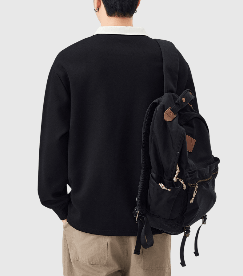 日系基礎撞色領口拼接設計 長袖 POLO T-Shirt [SBT-1468]
