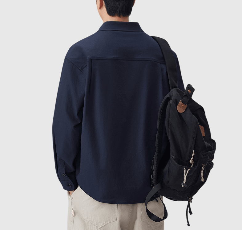 日系前袋細符號刺繡 透氣長袖恤衫 [SBS-1391]