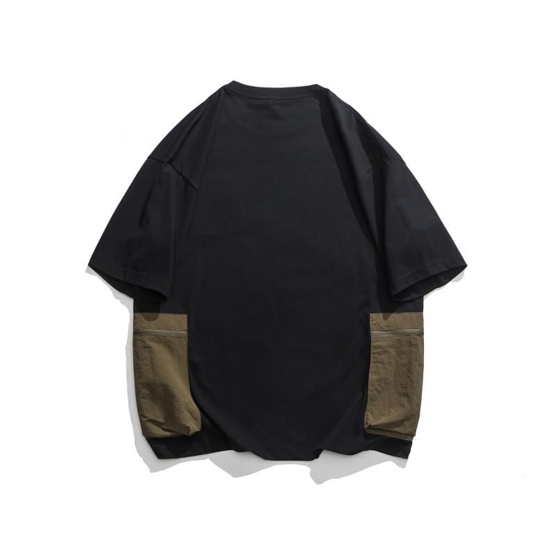 日系多袋色系拼接設計 純棉短袖 T-Shirt [SBT-1449]