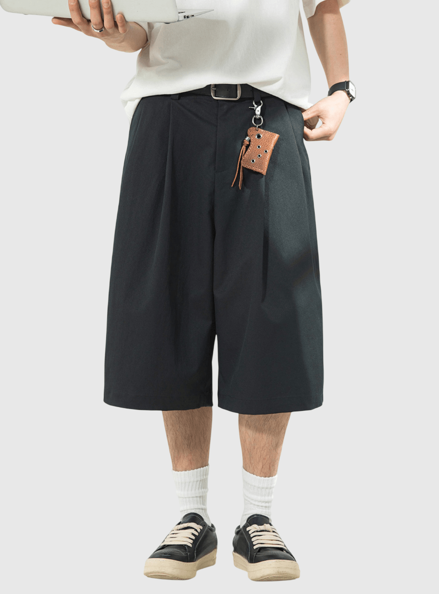日系基礎立體褶皺縫紉設計  闊腳透氣垂感七分短褲 [SBST-1148]