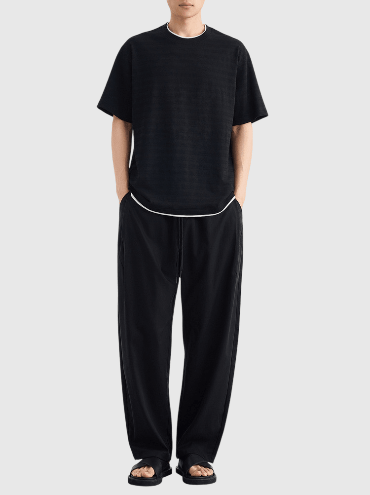 假兩件肌理紋理編織 短袖 T-Shirt [CBT-1286]